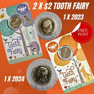 2 Tooth Fairy Coins 1X 2023 & 1X 2024 Tooth Fairy $2 in RAM card Unc +FREE POST - Picture 1 of 1