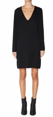 $425 NUEVO CON ETIQUETAS VINCE VESTIDO SUÉTER DE LANA-CACHEMIRA CUELLO EN V PROFUNDO VO09578042 NEGRO M RARO Foto 1 de 4