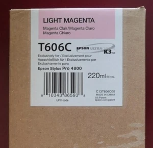 07-2015 GENUINE EPSON T606C LIGHT MAGENTA 220ml K3 INK STYLUS PRO 4800 - Picture 1 of 3