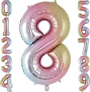 40" Large Rainbow Gradient Helium Foil Number 8 Balloon Party Decorations - Picture 1 of 4
