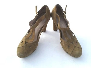  B. MAKOWSKY Tan Brown Suede T-Strap Pump High Heel Platform Shoes Size 8.5M  - Picture 1 of 6