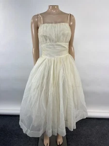 Vintage 50s Unbranded Party Dress Formal Wedding Fit Flare Taffeta White Evening - Picture 1 of 10