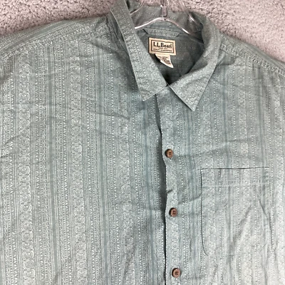 LL Bean Shirt Mens L Green Hawaiian Tribal Aztec Mayan Stripe Batik Art to Wear - Image 1 of 4