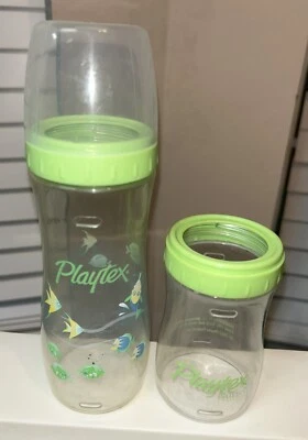 Lote de 2 botellas vintage Playtex Drop In Nurser 8 oz 4 oz plástico verde pez océano Foto 1 de 4