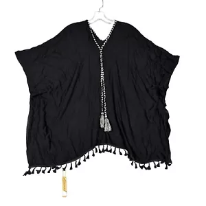 Justin & Taylor Womens Black Cover Up Top Tassels One Size NWT - Picture 1 of 5