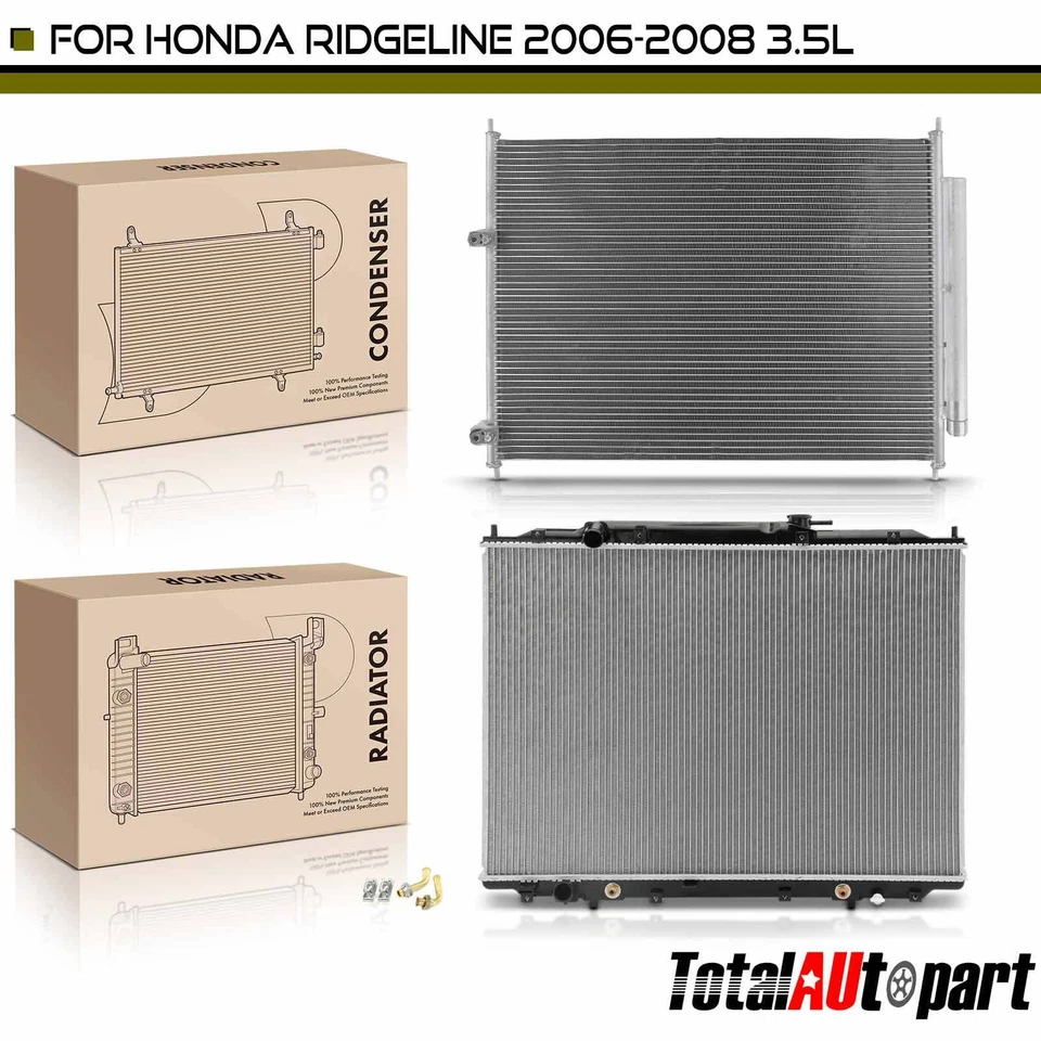 Kit de refrigeração de radiador e condensador CA para Honda Ridgeline 2006 2007 2008 V6 3.5L - Imagem 1 de 4