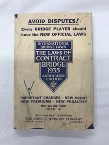 1935 LAWS OF CONTRACT BRIDGE  1st Edition with original paper dust jacket! - Imagen 1 de 8