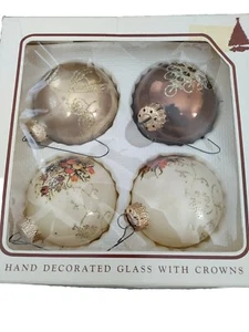 Vintage Weihnachten von krebs 2 Sets Glas Ornamente Floral Gold 70er - Bild 1 von 6