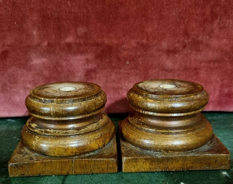 2 Turned wood base newel post finial 1.6" - French antique architectural salvage Cover