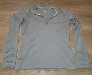 PUMA Golf Shirt Womens Medium Gray Long Sleeve 1/4 Zip Pullover Thumb Holes