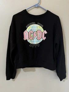 AC DC Sweatshirt Womens Large Black Cropped 1979 Summer Tour Concert - Picture 1 of 3