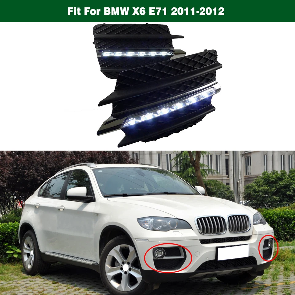 Par de luzes de circulação diurna LED brancas lâmpadas de neblina para BMW X6 E71 2009-2012 - Imagem 1 de 4