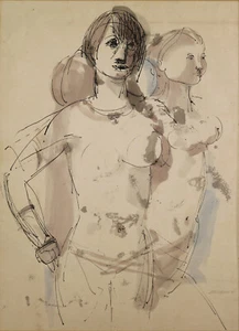 Leonardo SPREAFICO - Guazzo China und Aquarell signiert - " Das Paar " - Bild 1 von 4