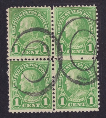 US 632 1c x 4 yl grn USED VF FRANKLIN BLOCK OF 4 FROM 1927 - EBB1P03 #2 - Image 1 of 2