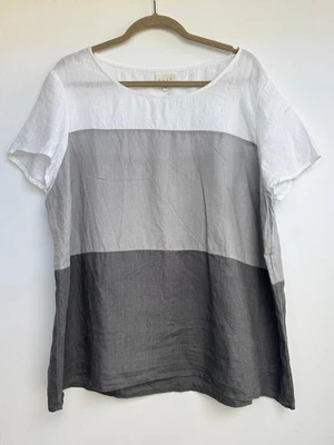 EAST 100% Linen Lagenlook White & Grey Striped Top T-Shirt XL UK18 *VGC* £90 - Image 1 of 4