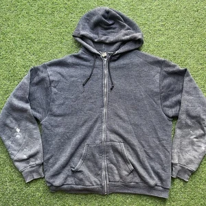 True Vintage Gray Zip Up Hoodie Waffle Thermal Lined Mens XL USA Distressed Fade - Picture 1 of 12
