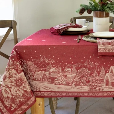 Engineered Jacquard Heavyweight Fabric Table Cloth, Holiday, Winter, and Chri... - Image 1 of 4