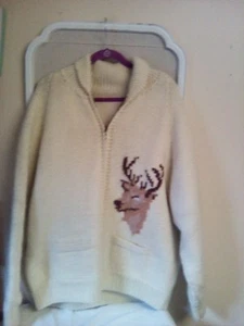Vintage Rare Cowichan Men's XXL Beige Reindeer Wool 50s - Picture 1 of 7