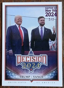 Decisión 2024 #181 Donald Trump y JD Vance #181 Día de las Elecciones Lámina Púrpura #'d 2/2 - Imagen 1 de 7