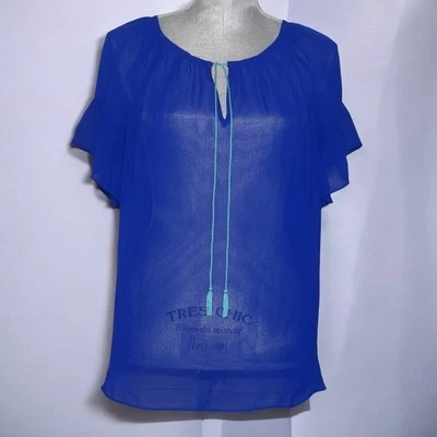 Блузка Milly сапфировая синяя с бирюзовыми кисточками галстук спереди полупрозрачная из нержавеющей стали средняя - Изображение 1 из 4