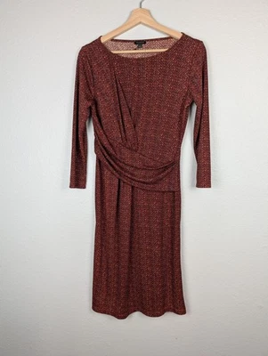 Vestido Talbots Mujer Pequeño Rojo Multicolor Cintura Acanalada Manga 3/4 Tejido Cuello Barco Foto 1 de 4