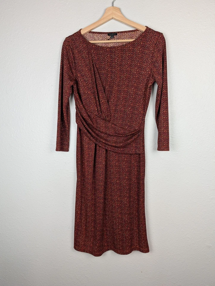 Vestido Talbots Mujer Pequeño Rojo Multicolor Cintura Acanalada Manga 3/4 Tejido Cuello Barco Foto 1 de 4