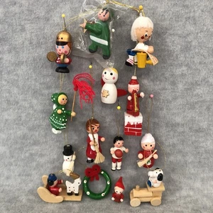 Vtg Wood Christmas Ornaments 1970s Hand Painted Set of 14 Assorted - Picture 1 of 22