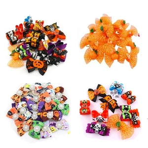 20/100pcs Halloween Dog Pet Hair Bows Rubber Band Headdress Grooming Accessories - Picture 1 of 45