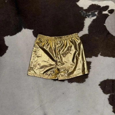 Micro pantalones cortos elásticos metálicos dorados para mujer Foto 1 de 2