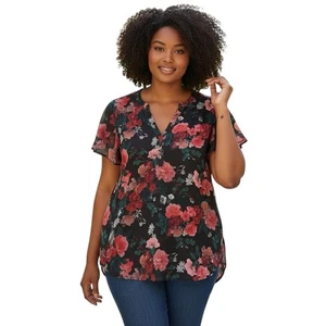 TORRID 00 0X XL Red Pink Floral Harper Tunic Top R $59 - Picture 1 of 8