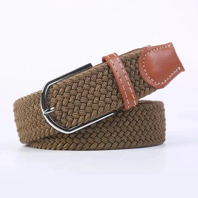 UNISEX Casual Knitted Pin Buckle Women Men Belt Woven Canvas Elastic Expandable - Image 1 of 4