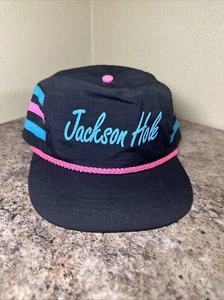 Vintage 80’s-90’s 3 Stripe Jackson Hole Wyoming Snapback Trucker Hat Cap Neon - Bild 1 von 9