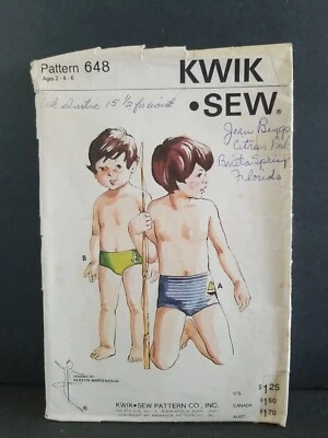 Vtg Kwik Sew Pattern 648 Boys Unlined Swim Trunks in Two Styles  2, 4, 6  CUT - Image 1 of 3