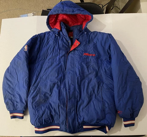 Mens Reebok Philadelphia 76ers NBA Basketball Full-Zip Jacket Coat Hood Size L Cover