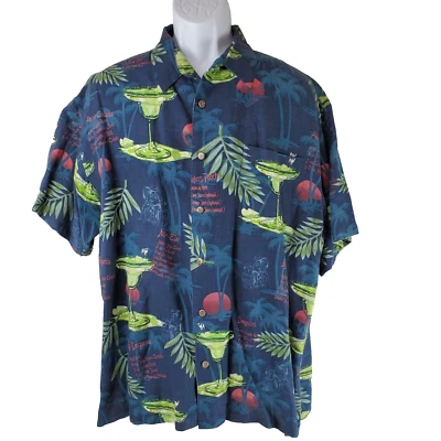 Big Dogs Shirt Size Large Linen Rayon Hawaiian Drink Rum Recipes Margarita Glass - Image 1 of 4