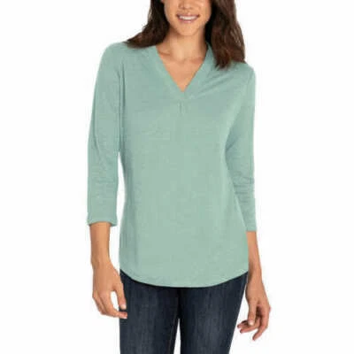Top Orvis para damas mezcla de lino - manga 3/4 cuello en V - verde éter ELIGE LA TALLA Foto 1 de 3