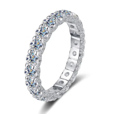 3mm D Color Moissanite Eternity Ring Women Wedding Band Plated 18K White Gold - Image 1 of 4