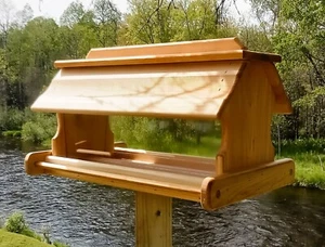 24 Inch Handmade Cedar Wood Post Mount Bird Feeder 24TBNUP#1 - Picture 1 of 6