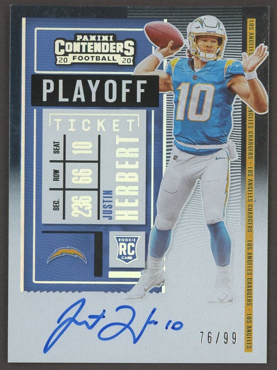 2020 Panini Contenders Playoff Ticket #104 Justin Herbert RC Rookie AUTO 76/99