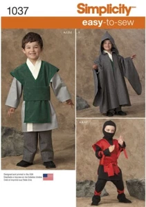 SIMPLICITY SEWING PATTERN 1037 BOYS 3-8 SUPER HERO NINJA WARRIOR HOBBIT COSTUME - Picture 1 of 6