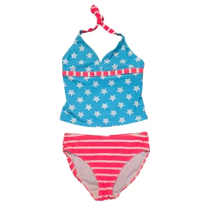 Circo Girls Halter Tankini Two Piece Swimsuit Set L 10/12 Americana Pastel Stars - Picture 1 of 12