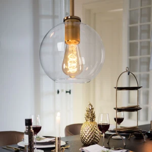Lampada a Sospensione Sala Pranzo Luce Metallo Ottone Vetro Trasparente Sferica - Foto 1 di 11