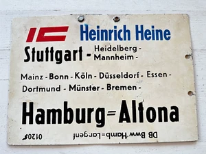 Altes Metall Zuglaufschild - IC Heinrich Heine Stuttgart Hamburg Altona - Bild 1 von 9