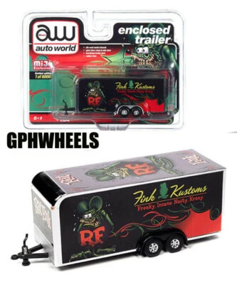 AUTO WORLD RAT FINK COLLECTIBLE ENCLOSED TRAILER -Black w/GRAPHICS MIP 1/6000 - Image 1 of 2