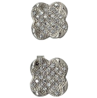 Orecchini donna bambina quadrifoglio portafortuna argento 925 e pietre brillanti - Immagine 1 di 4