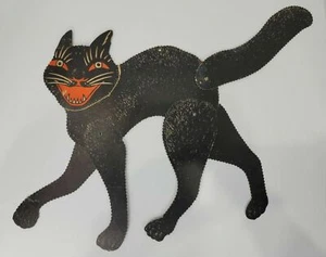 Decoración vintage de cartón articulado aterrador gato negro troquelado de Halloween - Imagen 1 de 11