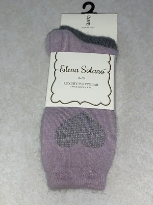 Elena Solano Women’s Luxury Crew Socks Angora Blend 2 Pairs Dusty Pink Gray New - Image 1 of 3