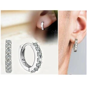 orecchini cerchio rodiati argento 925 con zirconi uomo donna unisex cerchietto - Foto 1 di 4