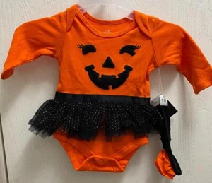 Halloween Baby Girl Pumpkin BodySuit Tutu Outfit 0-3 mo. 2 pc Orange + Black NWT - Picture 1 of 4