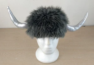 MONSTER HORN FURRY HAT/CAP, GRAY, YOUTH/CHILD SIZE 12-18M OUTDOOR/WINTER/COSTUME - Picture 1 of 12